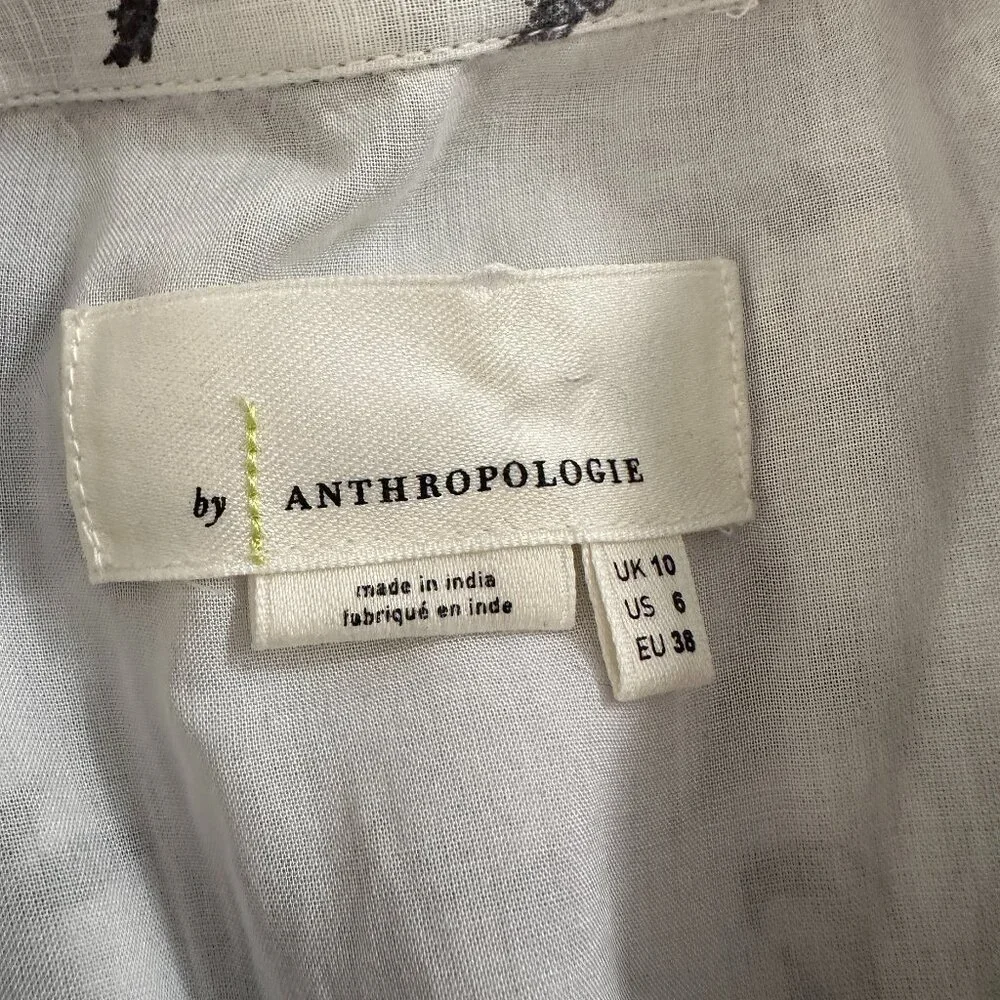 Anthropologie Lavinia Embroidered White Blue Shirt Dress Size 6 Button Cotton - Picture 4 of 8